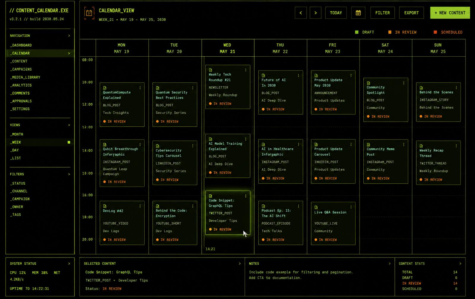 content calendar
